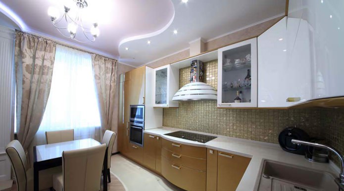 Plasterboard duplex ceiling in the kitchen Plasterboard duplex ceiling in the kitchen