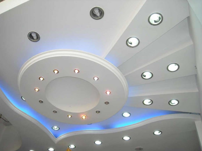Illuminated plasterboard ceiling in the kitchen Illuminated plasterboard ceiling in the kitchen