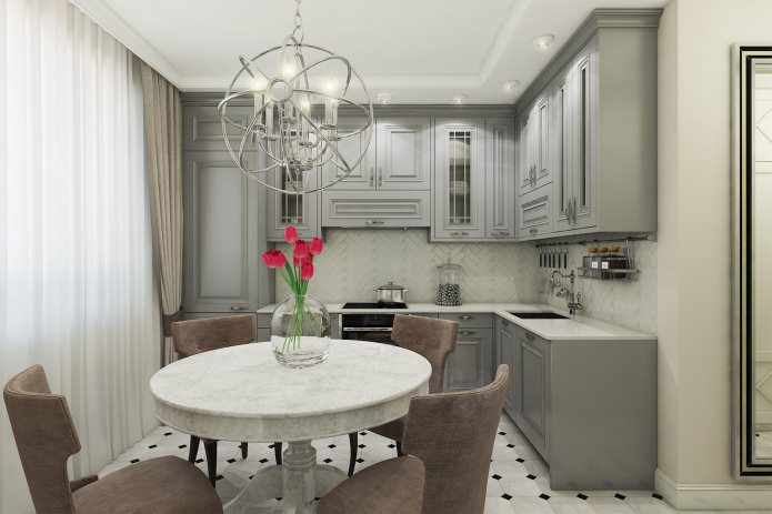 kitchen in studio design in classic style