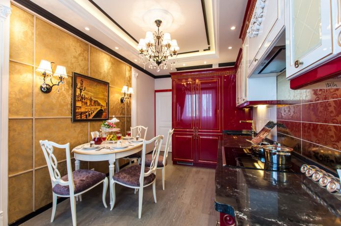 Dining table in the interior of the kitchen in a classic style Dining table in the interior of the kitchen in a classic style