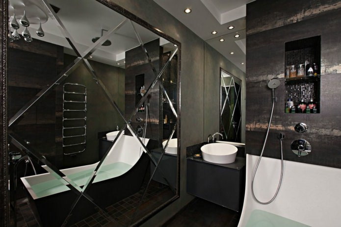 Mirror tiles in the bathroom interior