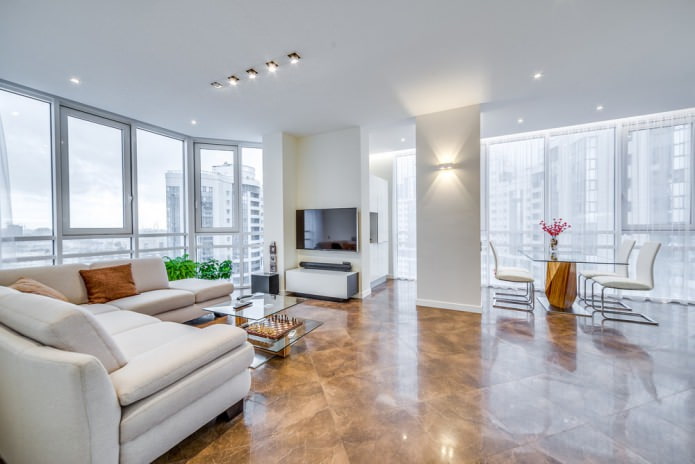 living room interior with panoramic windows