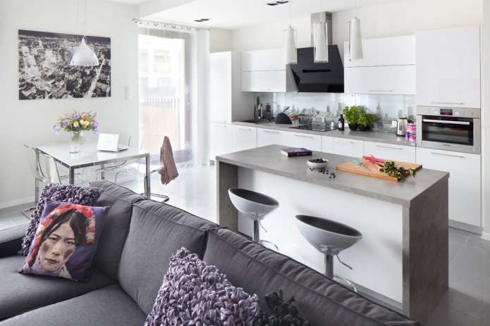 Bar counter in the interior of the kitchen-living room