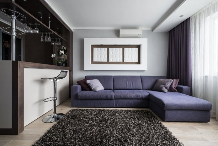 kitchen-living room design with a bar