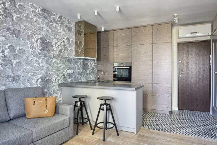 Bar counter in the interior of the kitchen-living room