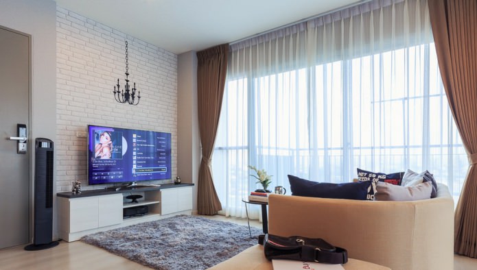 Wallpaper under white brick in the living room Wallpaper under white brick in the living room