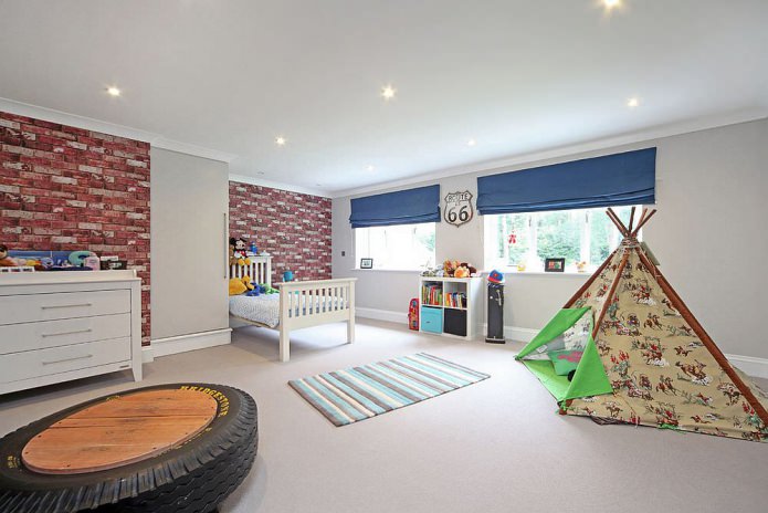 wallpaper with imitation of red brick in the nursery wallpaper with imitation of red brick in the nursery