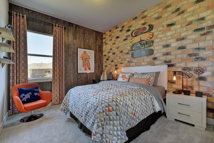 Bedroom design with brick wallpaper Bedroom design with brick wallpaper