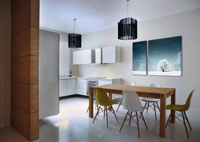 Modular picture in the interior of the kitchen