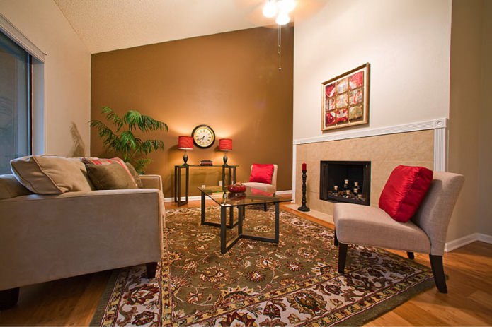 Red-brown color in the interior of the living room Red-brown color in the interior of the living room