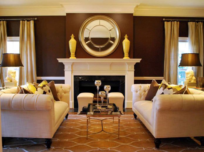 Yellow-brown color in the interior of the living room Yellow-brown color in the interior of the living room
