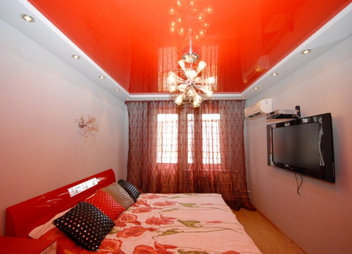 two-level stretch ceiling in the interior of the bedroom two-level stretch ceiling in the interior of the bedroom