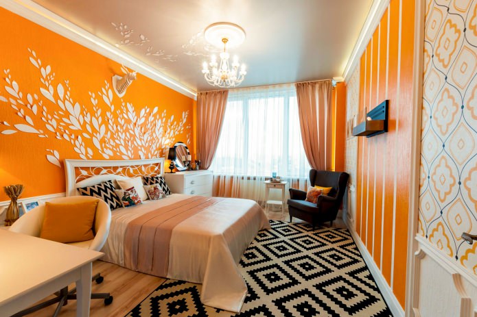 orange walls in the bedroom