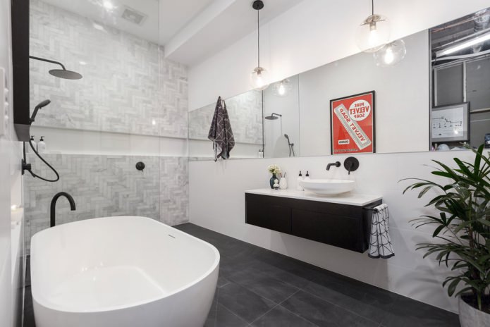 bathroom interior with wall-hung sink in modern style bathroom interior with wall-hung sink in modern style