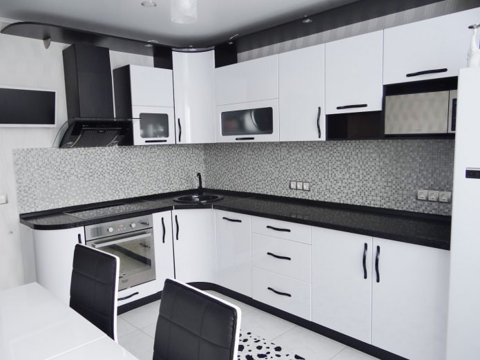Black and white kitchen interior