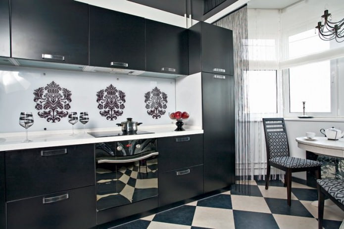 Black and white kitchen interior