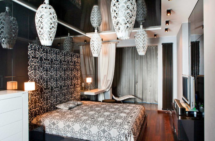 Black and white bedroom interior