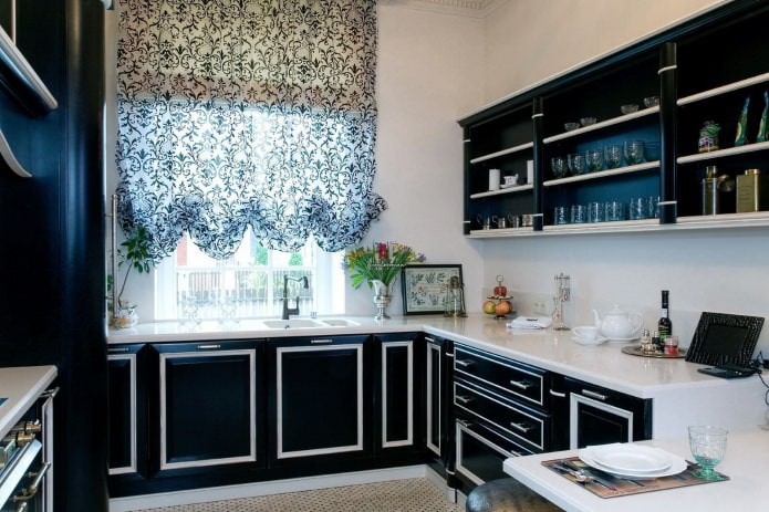 Black and white kitchen interior