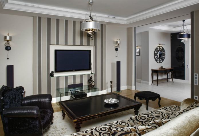 living room with coffee gray vertical striped wallpaper living room with coffee gray vertical striped wallpaper