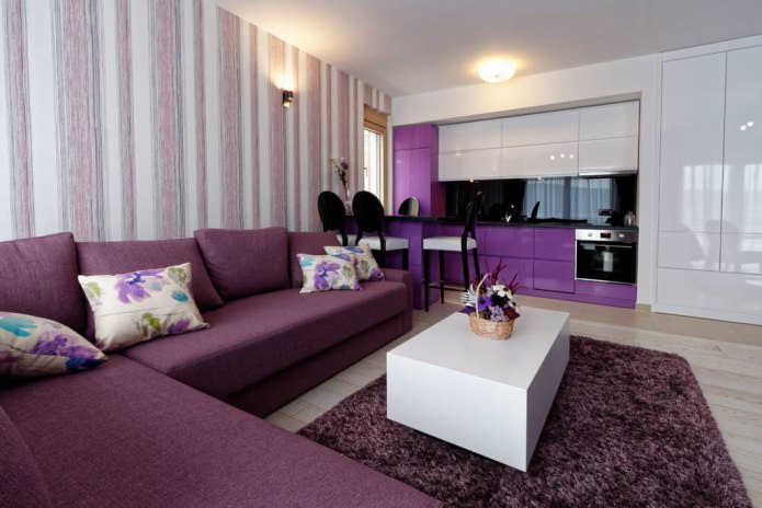 modern living room in purple tones