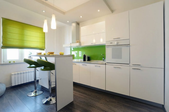 bar counter in the kitchen in white tones