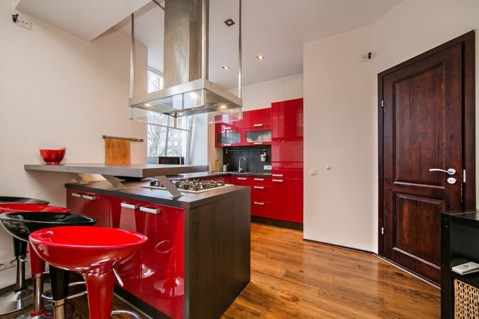 combined bar counter in the interior of the kitchen
