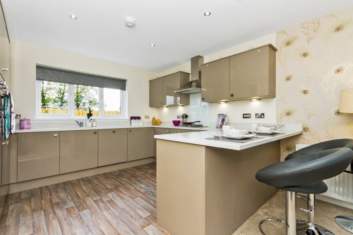 Kitchen interior with a bar counter combined with a kitchen set