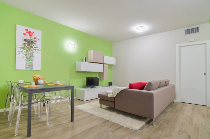 Oak laminate in the living room interior Oak laminate in the living room interior