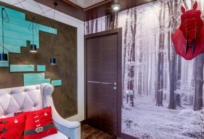 combination of photo wallpaper and dark door combination of photo wallpaper and dark door