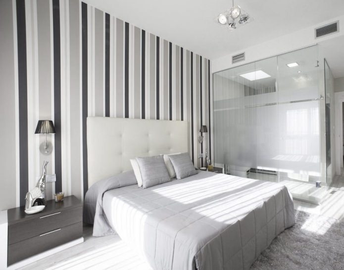 Vertical strip on the walls in the bedroom Vertical strip on the walls in the bedroom