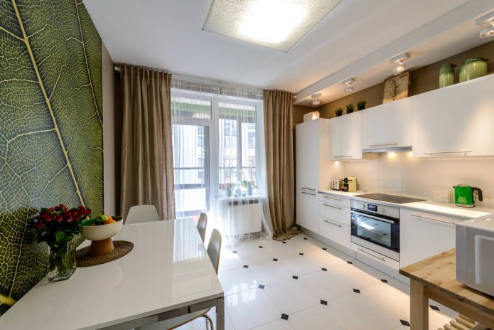 Green wallpaper in the kitchen in a modern style Green wallpaper in the kitchen in a modern style