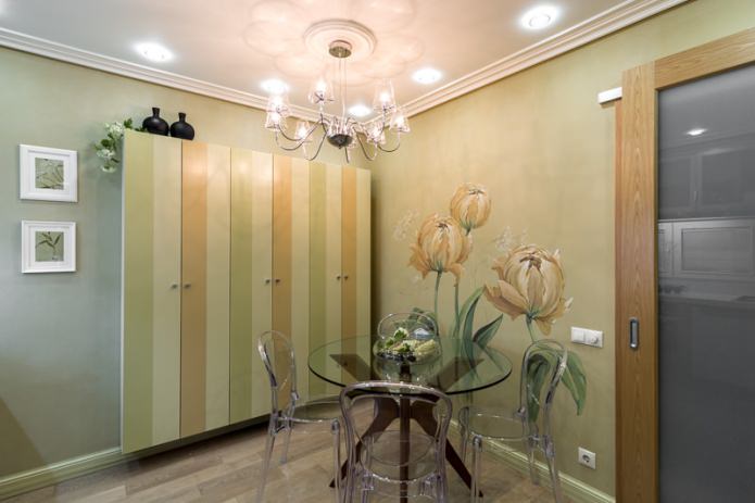 Green wallpaper in the kitchen Green wallpaper in the kitchen