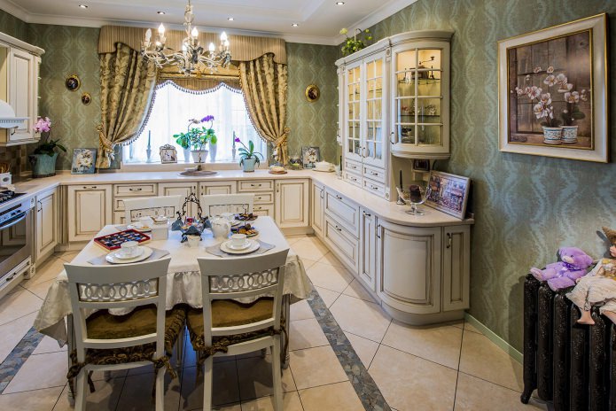 classic green wallpaper in the kitchen classic green wallpaper in the kitchen