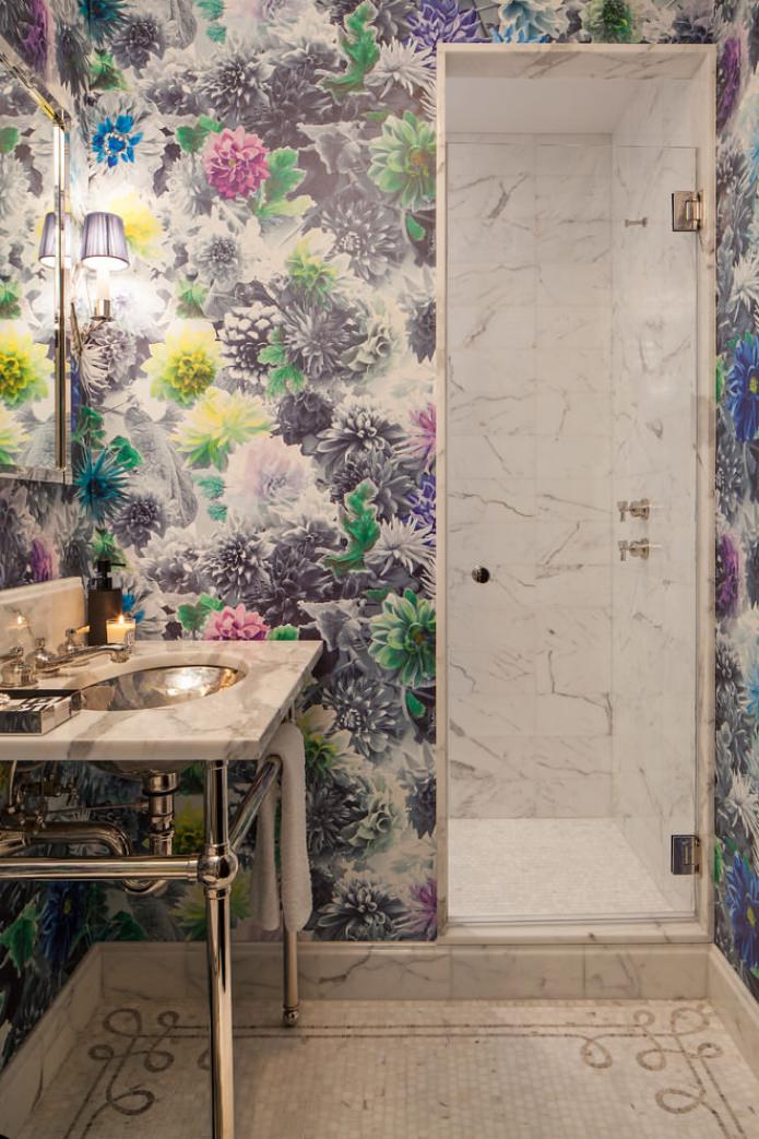 Washable wallpaper in the bathroom interior