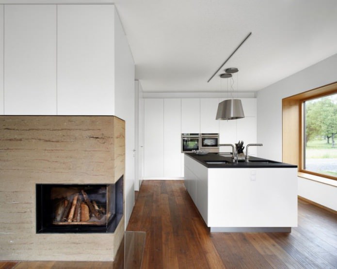 fireplace in a white kitchen in the style of minimalism fireplace in a white kitchen in the style of minimalism