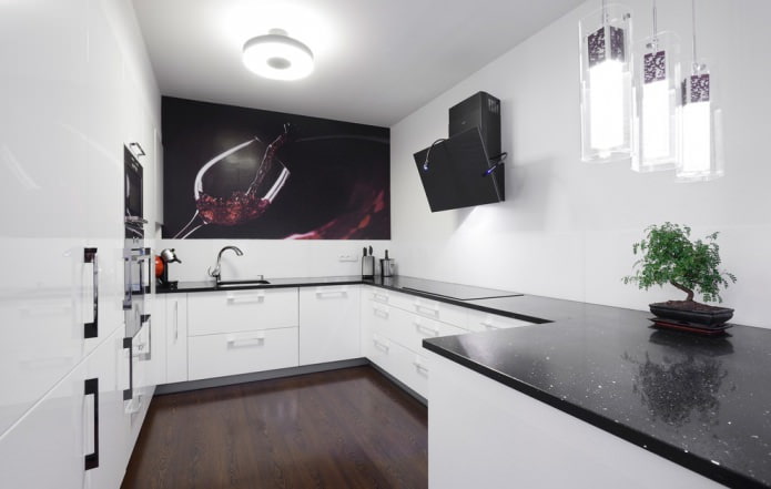 photo wallpaper in the kitchen with black countertop photo wallpaper in the kitchen with black countertop