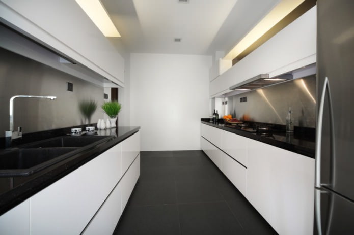 black countertop in a parallel kitchen black countertop in a parallel kitchen