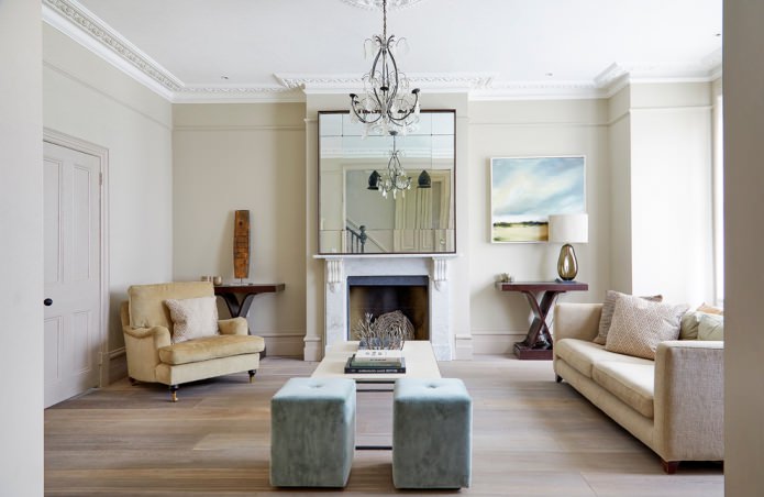 large mirror on the fireplace