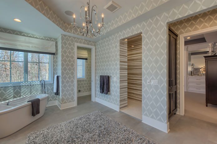 wallpaper with a pattern in the bathroom