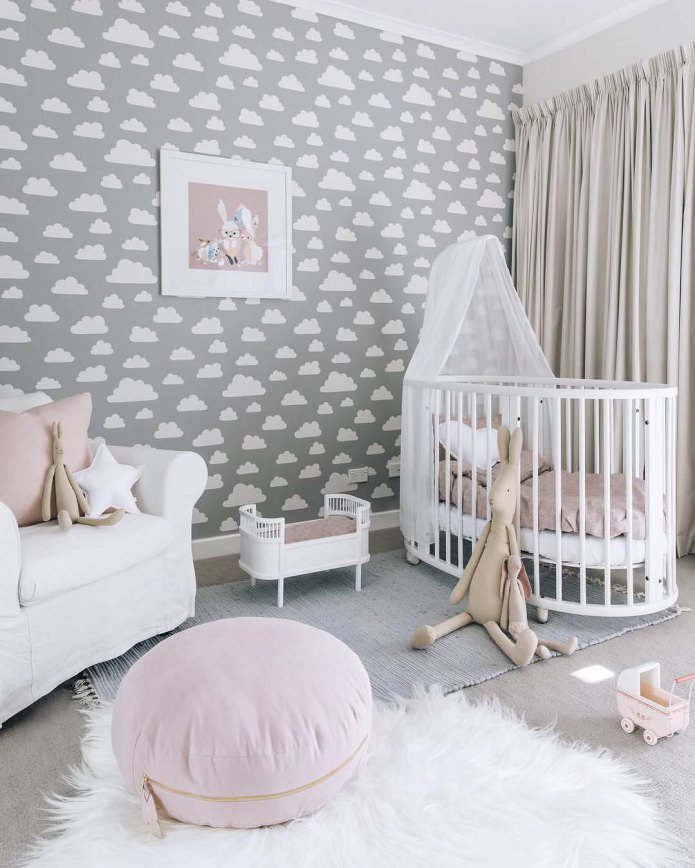 Gray wallpaper with clouds in the nursery Gray wallpaper with clouds in the nursery