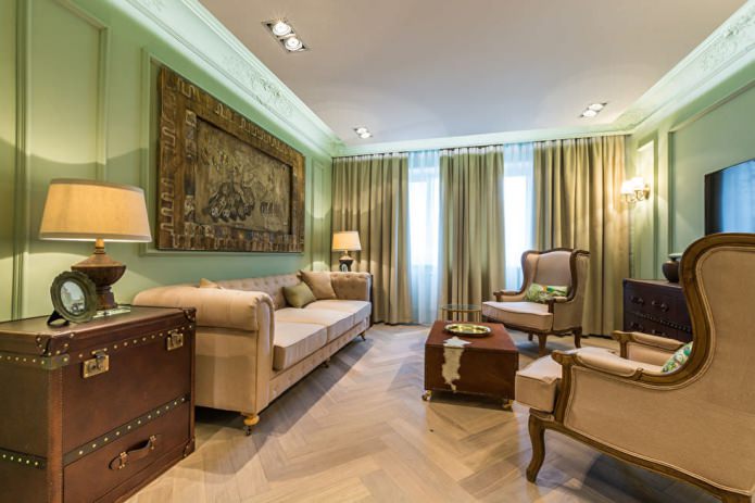 Green curtains in the living room Green curtains in the living room