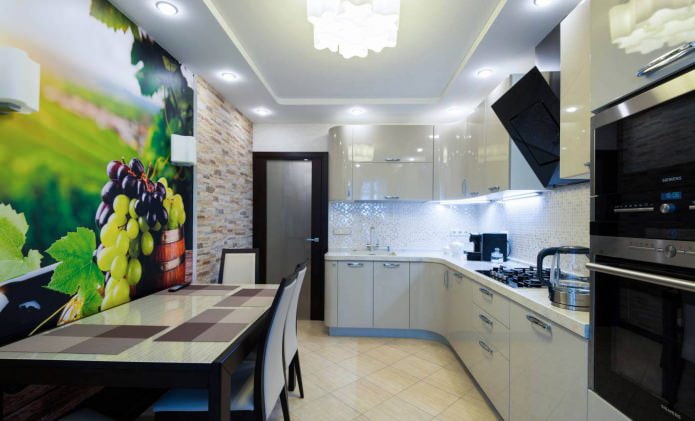 combination of stone and photowall-paper