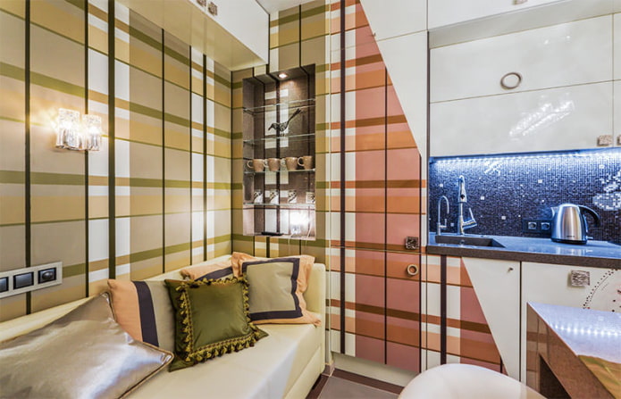 combination of beige and white on the wallpaper