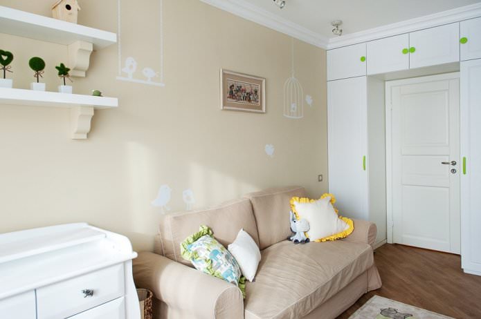 beige wallpaper with a pattern in the nursery