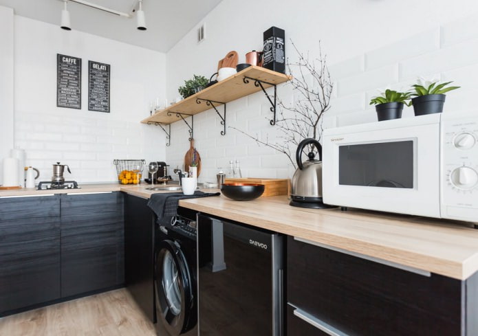 Black set in the kitchen in the Scandinavian style Black set in the kitchen in the Scandinavian style