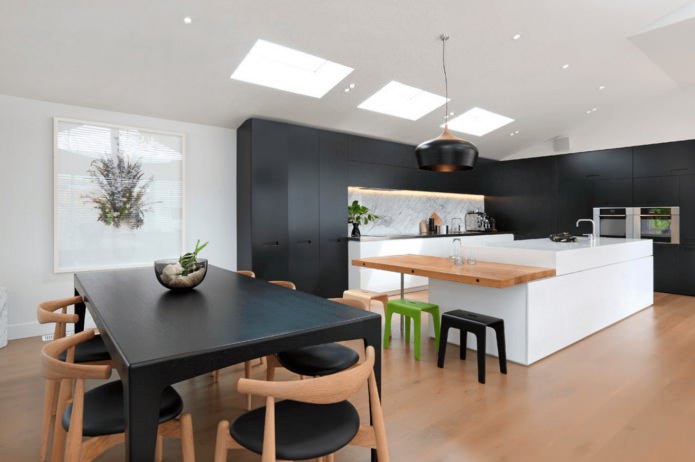 modern black set in the interior of the kitchen modern black set in the interior of the kitchen