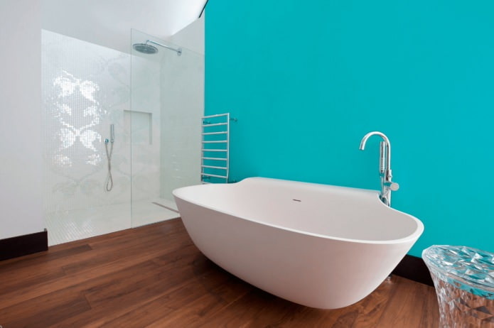 blue wall in the bathroom interior