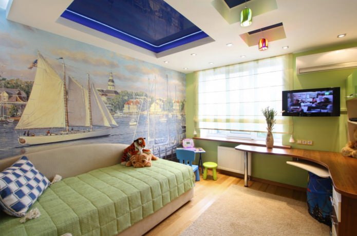 Stretch ceiling in the nursery for a boy