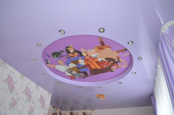 stretch ceiling with photo printing in the children's room
