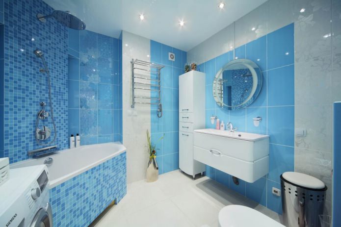 White and blue bathroom interior
